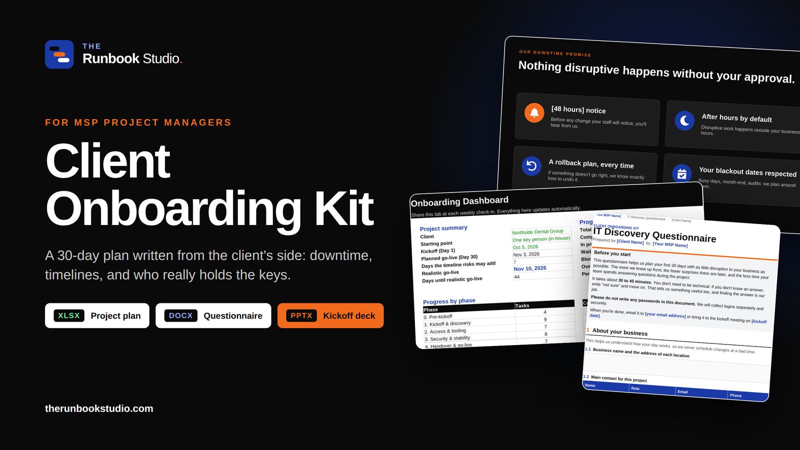 Client Onboarding Kit: project plan, questionnaire and kickoff deck